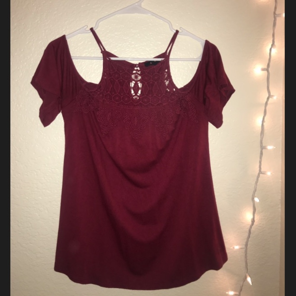 Maroon cold shoulder top